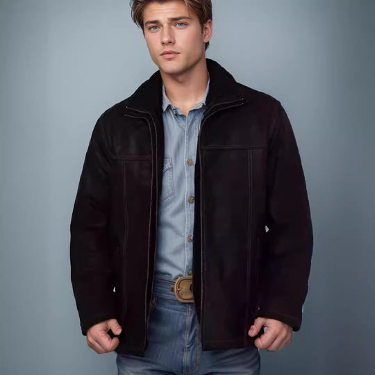 Herren vielseitige und robuste Wildlederjacke mit funktionalen Taschen EB