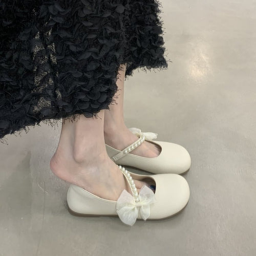 Damen Ballerinas mit dekorativer Schleife und eleganten Perlenverzierungen EB