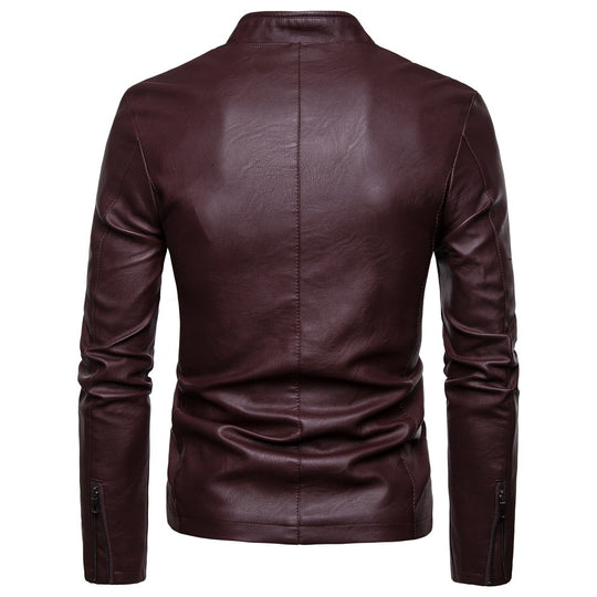 Herren Kunstlederjacke mit modernem Stehkragen und seitlichen Reißverschlusstaschen EB