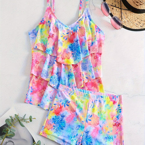 Damen Freizeit-Badeoberteil mit leichtem Rüschendesign und Shorts EB
