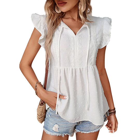 Damen Bluse mit Rüschendetails und eleganten Spitzenakzenten EB