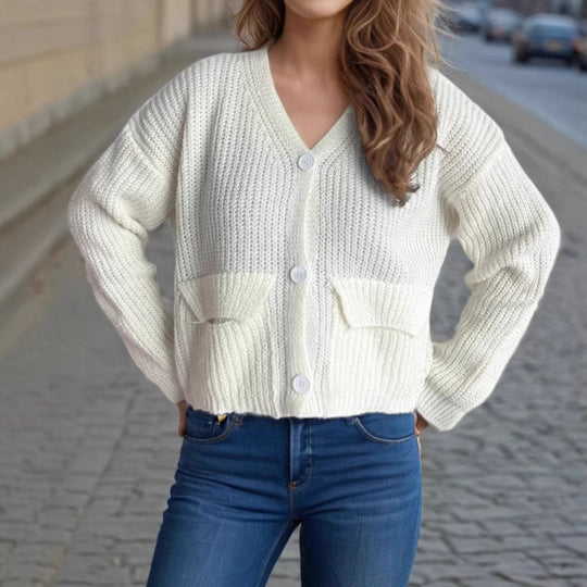 Damen oversized Strickjacke mit Knopfdetails und praktischen Taschen EB