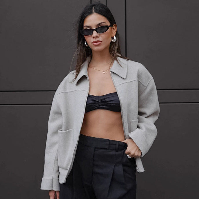 Damen Lässige Oversized-Jacke mit praktischen Taschen und elegantem Kragen EB