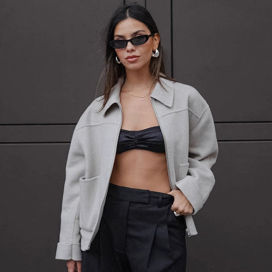 Damen Lässige Oversized-Jacke mit praktischen Taschen und elegantem Kragen EB