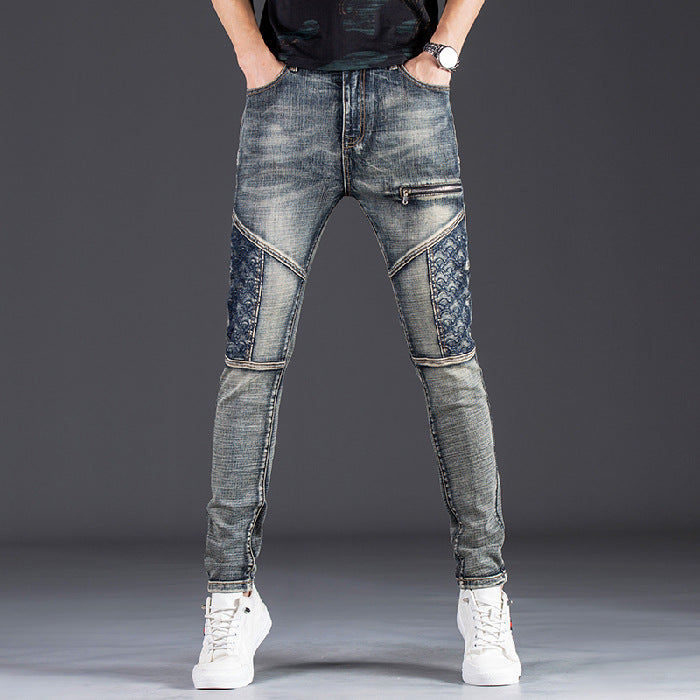 Herren modische Slim Fit Jeans mit kreativen Designelementen und einzigartigen Nähten EB