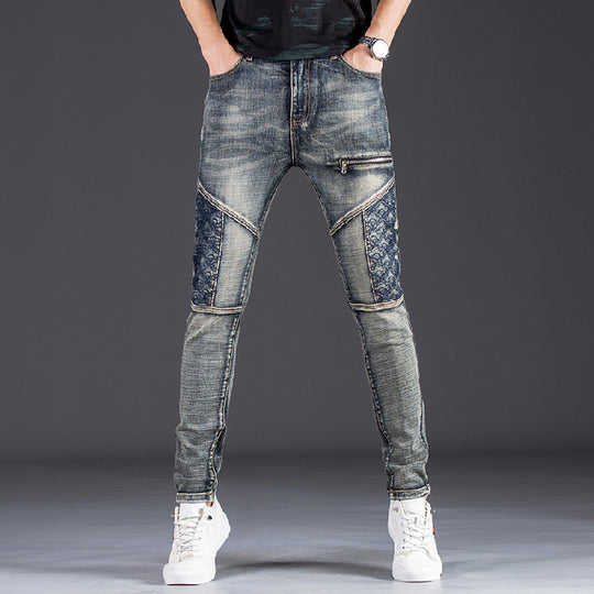 Herren modische Slim Fit Jeans mit kreativen Designelementen und einzigartigen Nähten EB