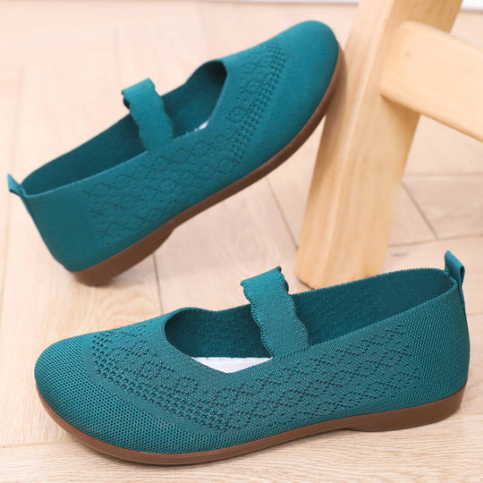Damen nan gestrickter Mary-Jane-Slipper mit elastischem Riemen und ergonomischer Komfortsohle EB