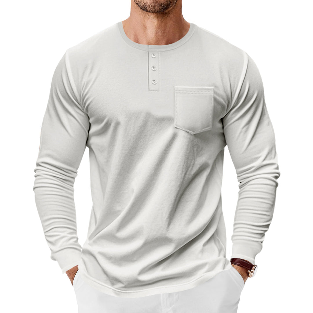 Herren Langarm-Henley-Shirt mit praktischer Brusttasche und modischen Knopfdetails EB