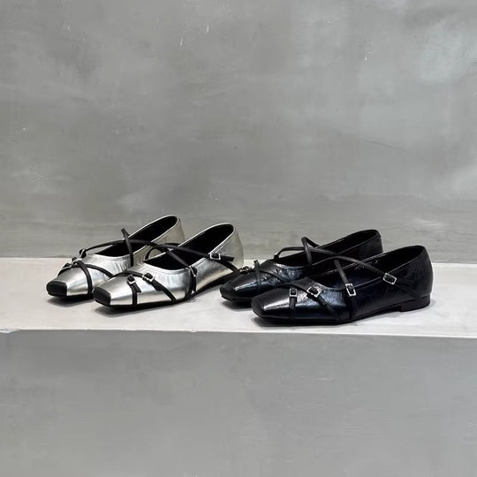 Damen elegante Ballerinas mit modischen Riemchen und exquisite Schnallenverzierung EB