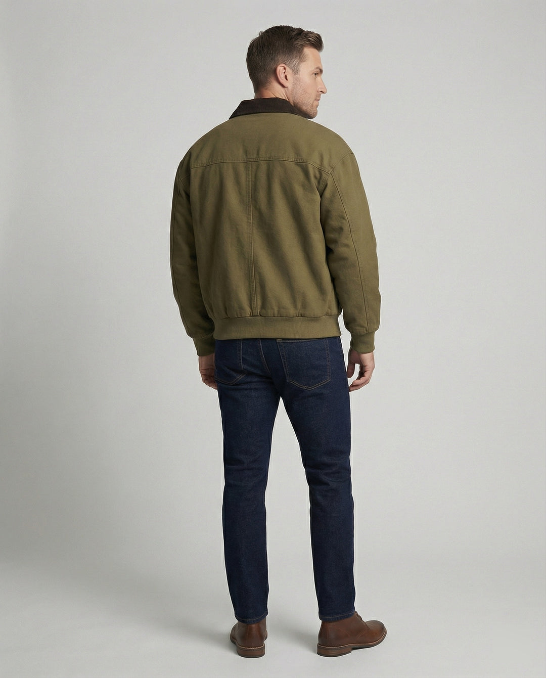 Herren robuster Canvas-Blouson mit Cordkragen und kariertem Steppfutter EB
