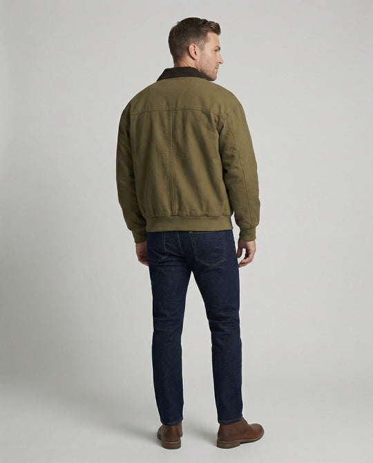 Herren robuster Canvas-Blouson mit Cordkragen und kariertem Steppfutter EB