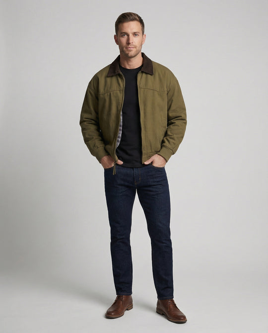 Herren robuster Canvas-Blouson mit Cordkragen und kariertem Steppfutter EB