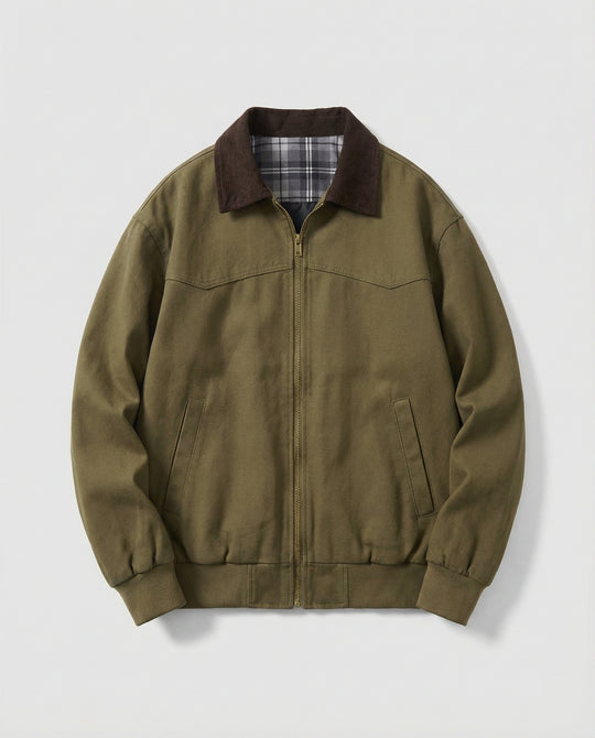 Herren robuster Canvas-Blouson mit Cordkragen und kariertem Steppfutter EB