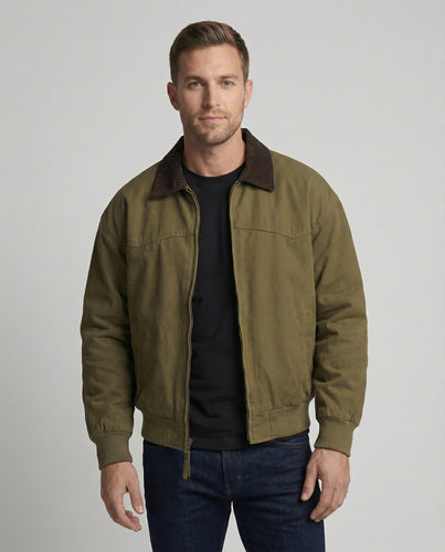Herren robuster Canvas-Blouson mit Cordkragen und kariertem Steppfutter EB