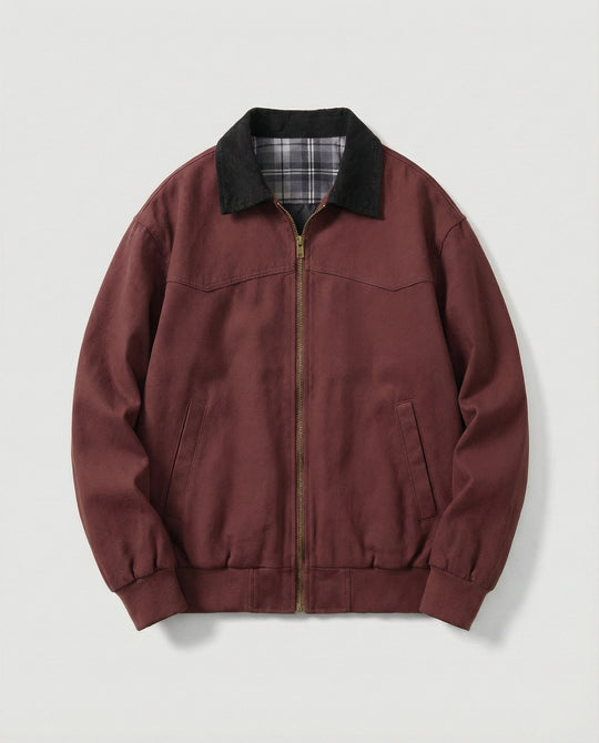 Herren robuster Canvas-Blouson mit Cordkragen und kariertem Steppfutter EB