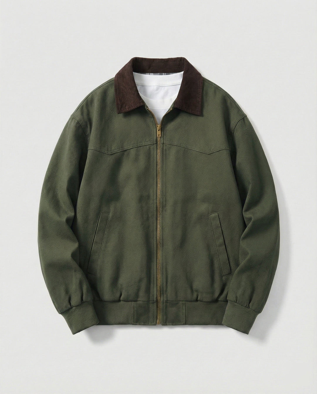 Herren robuster Canvas-Blouson mit Cordkragen und kariertem Steppfutter EB