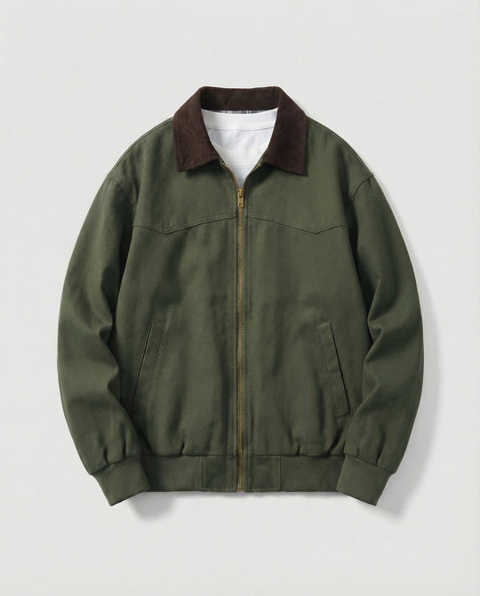 Herren robuster Canvas-Blouson mit Cordkragen und kariertem Steppfutter EB