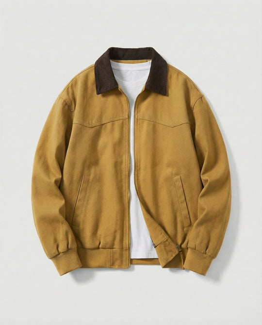 Herren robuster Canvas-Blouson mit Cordkragen und kariertem Steppfutter EB