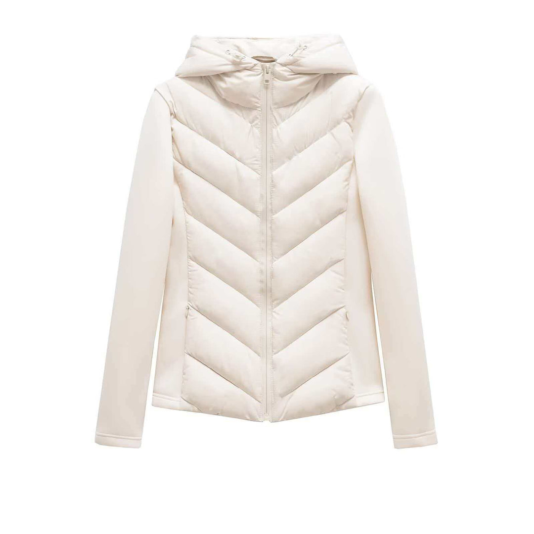 Damen nan gesteppte Kapuzenjacke mit Chevron‑Stepp, Einsätzen aus Softshell und verdecktem Reißverschluss EB