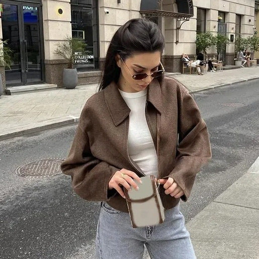 Damen stylische Fleecejacke im Oversized-Schnitt mit Reißverschluss EB