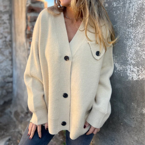Damen lockerer Strickcardigan mit asymmetrischem Schnitt und Knopfdetails EB