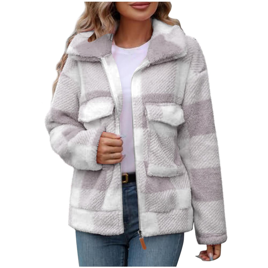 Damen Fleece-Jacke mit Karomuster und praktischen Taschen EB
