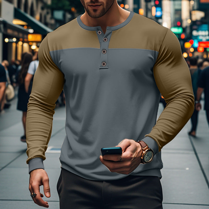 Herren modisches Langarmshirt mit Knopfleiste und strukturiertem Oberteil EB