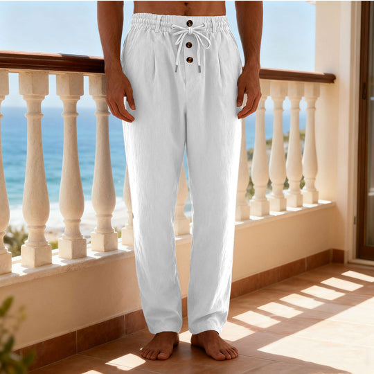 Herren nan leichte Loungehose mit elastischem Kordelbund, Tunnelzug und dekorativer Knopfleiste EB