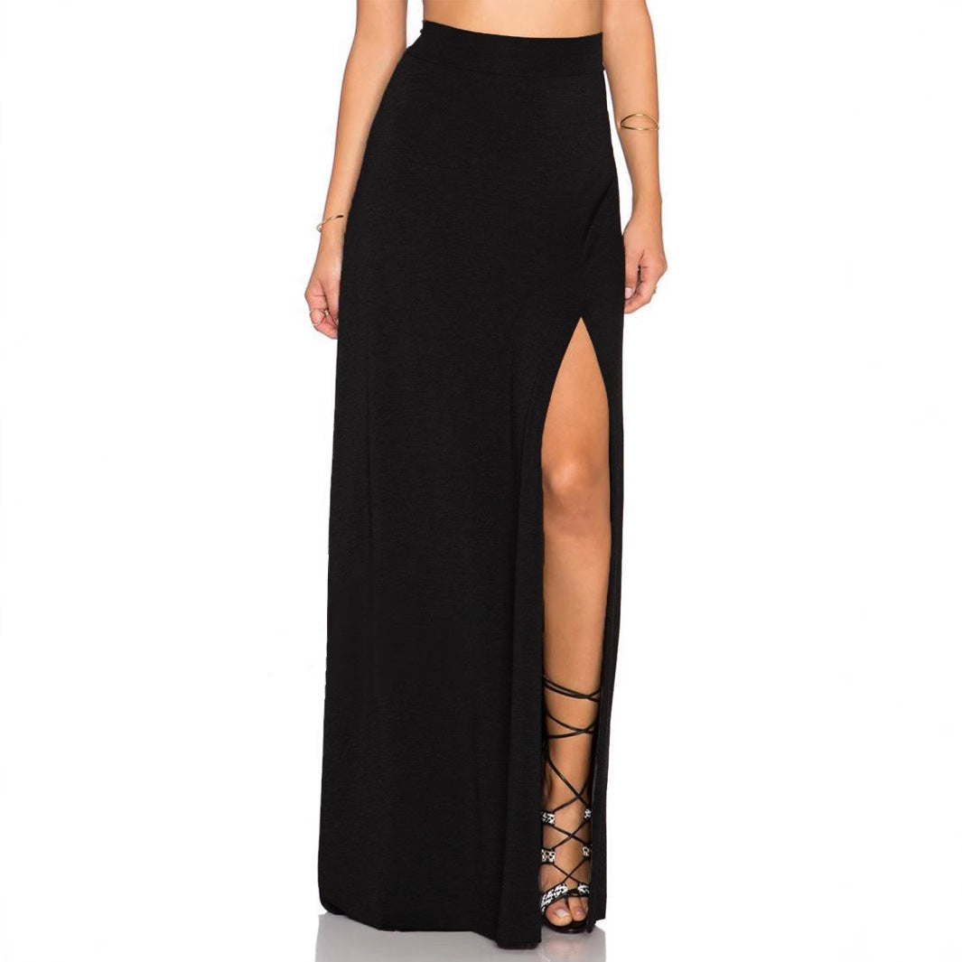 Damen Eleganter Maxi-Rock mit hohem Schlitz und elastischem Bund EB