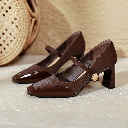Damen Elegante Mary Jane Pumps mit modischem Riemen und glänzendem Absatz EB