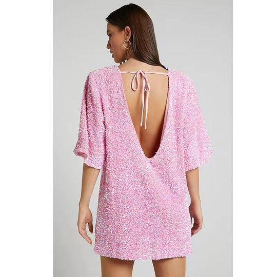 Damen Glamouröses Pailletten-Minikleid mit lässigem Schnitt EB
