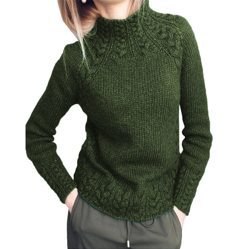 Damen nan grobgestrickter Zopfmuster-Pullover mit Stehkragen und tailliertem Schnitt EB
