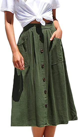 Damen Midi-Rock mit Knopfleiste und praktischen Taschen EB