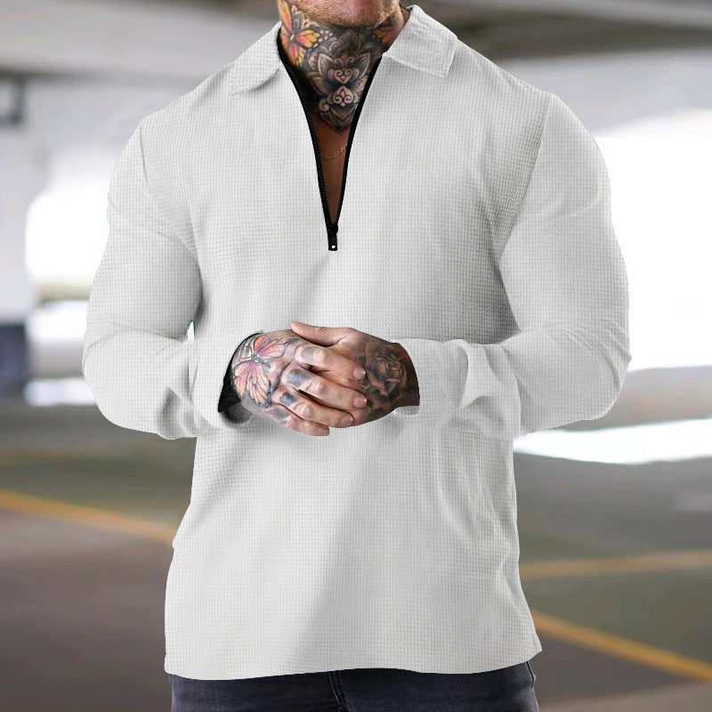 Herren modisches Langarm-Henley-Shirt mit dekorativem Reißverschluss EB