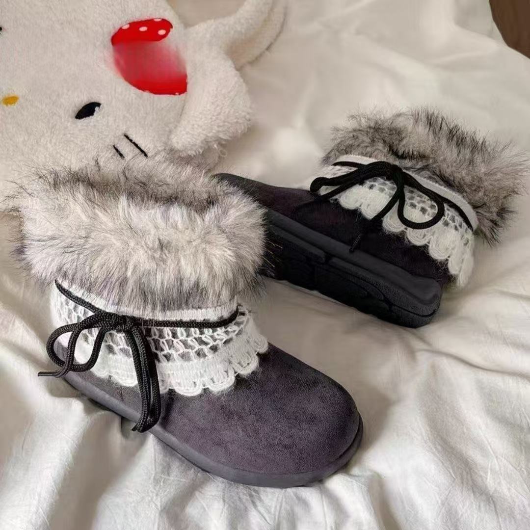 Damen Kuschelige Winterstiefel mit dekorativem Fellkragen und hochwertigem Obermaterial EB