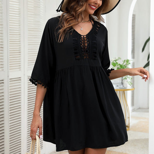 Damen Strandkleid mit verspieltem Häkelbesatz und umschmeichelndem Schnitt EB
