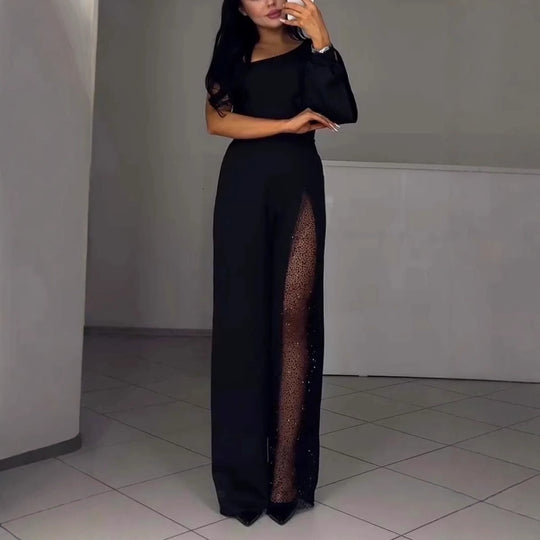 Asymmetrischer einseitiger Damen-Jumpsuit mit Paillettenpanel EB