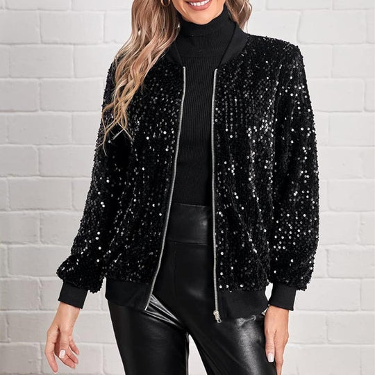 Damen Glamouröse Pailletten-Bomberjacke EB