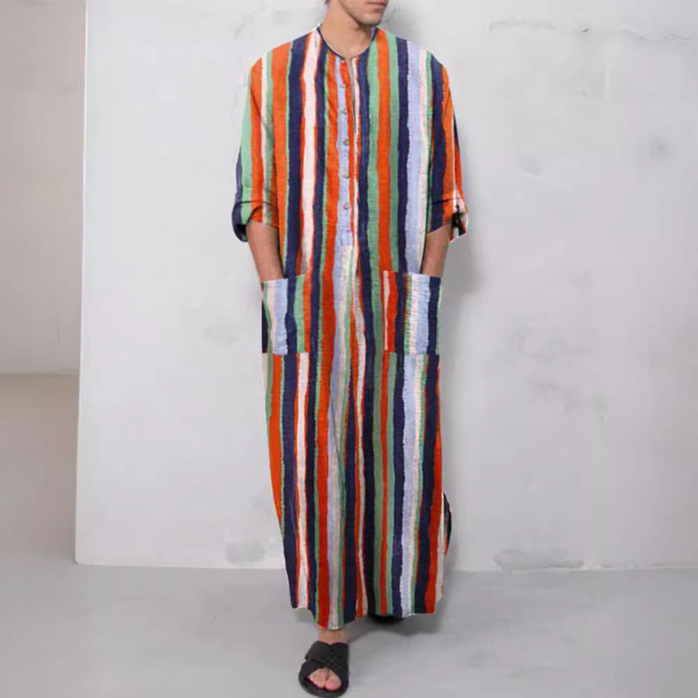 Herren nan lockerer Kaftan aus Leinenmischung mit Knopfleiste und aufgesetzten Taschen EB
