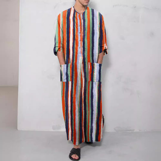 Herren nan lockerer Kaftan aus Leinenmischung mit Knopfleiste und aufgesetzten Taschen EB