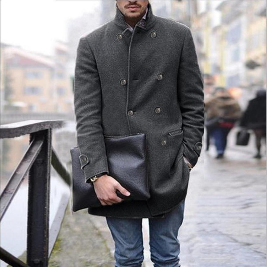 Herren eleganter Woll-Dufflecoat mit doppelter Knopfreihe und praktischen Taschen EB