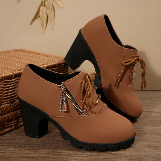 Damen Trendige Chelsea-Boots mit glattem Obermaterial und dekorativem Reißverschluss EB