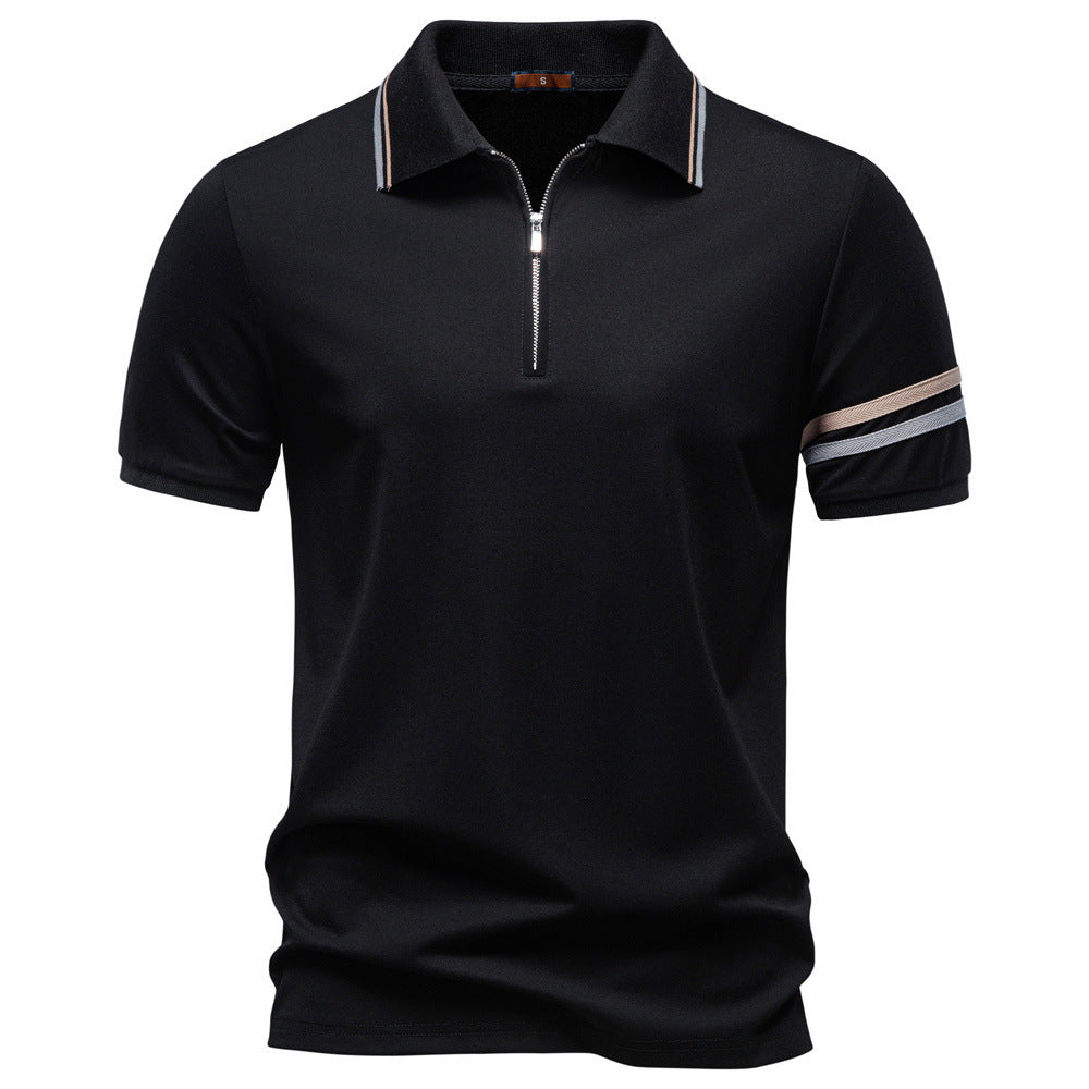 Herren nan atmungsaktives elastisches Poloshirt mit kurzem Reißverschluss und Kontraststreifen an Ärmeln EB