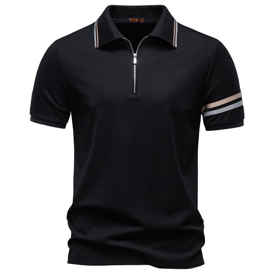Herren nan atmungsaktives elastisches Poloshirt mit kurzem Reißverschluss und Kontraststreifen an Ärmeln EB
