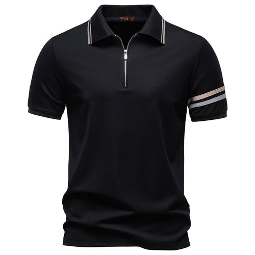 Herren nan atmungsaktives elastisches Poloshirt mit kurzem Reißverschluss und Kontraststreifen an Ärmeln EB