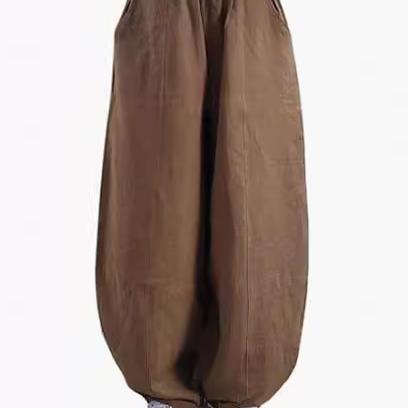 Damen weite Leinenhose mit elastischem Bund und praktischen Taschen EB
