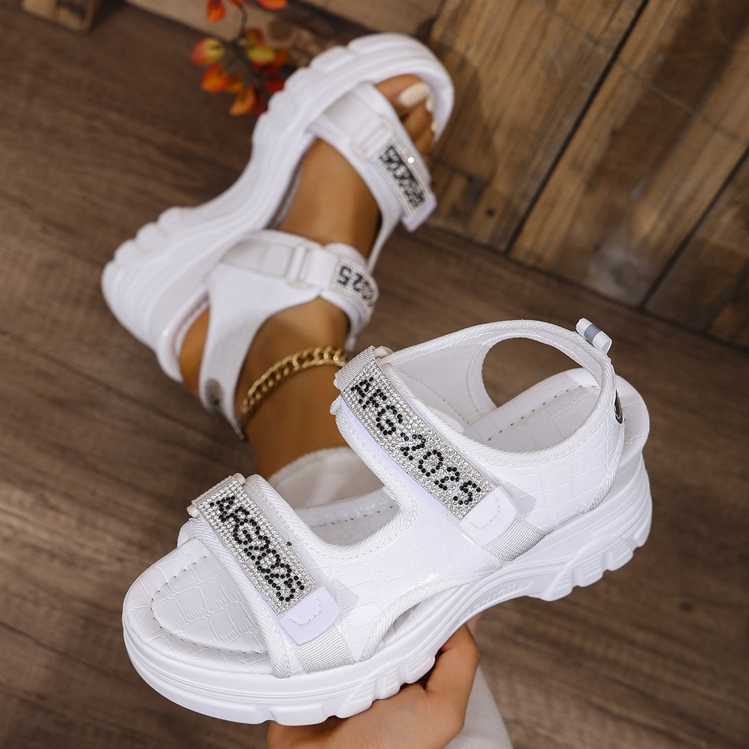 Damen modische Sandalen mit komfortablem Velcro-Verschluss und strukturierter Sohle EB