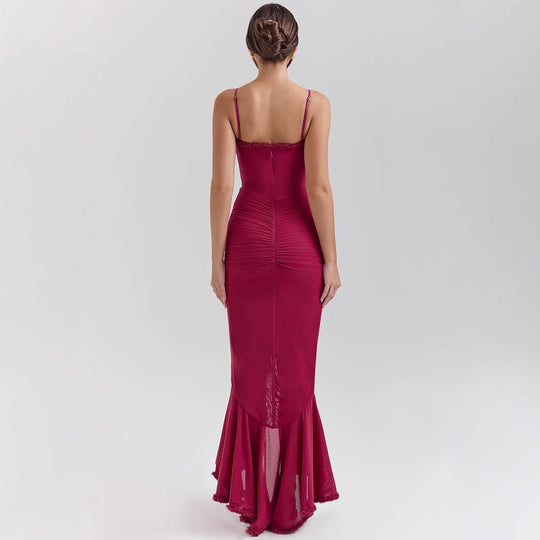 Damen Bodycon Abendkleid mit Rüschen und seitlichem Schlitz EB