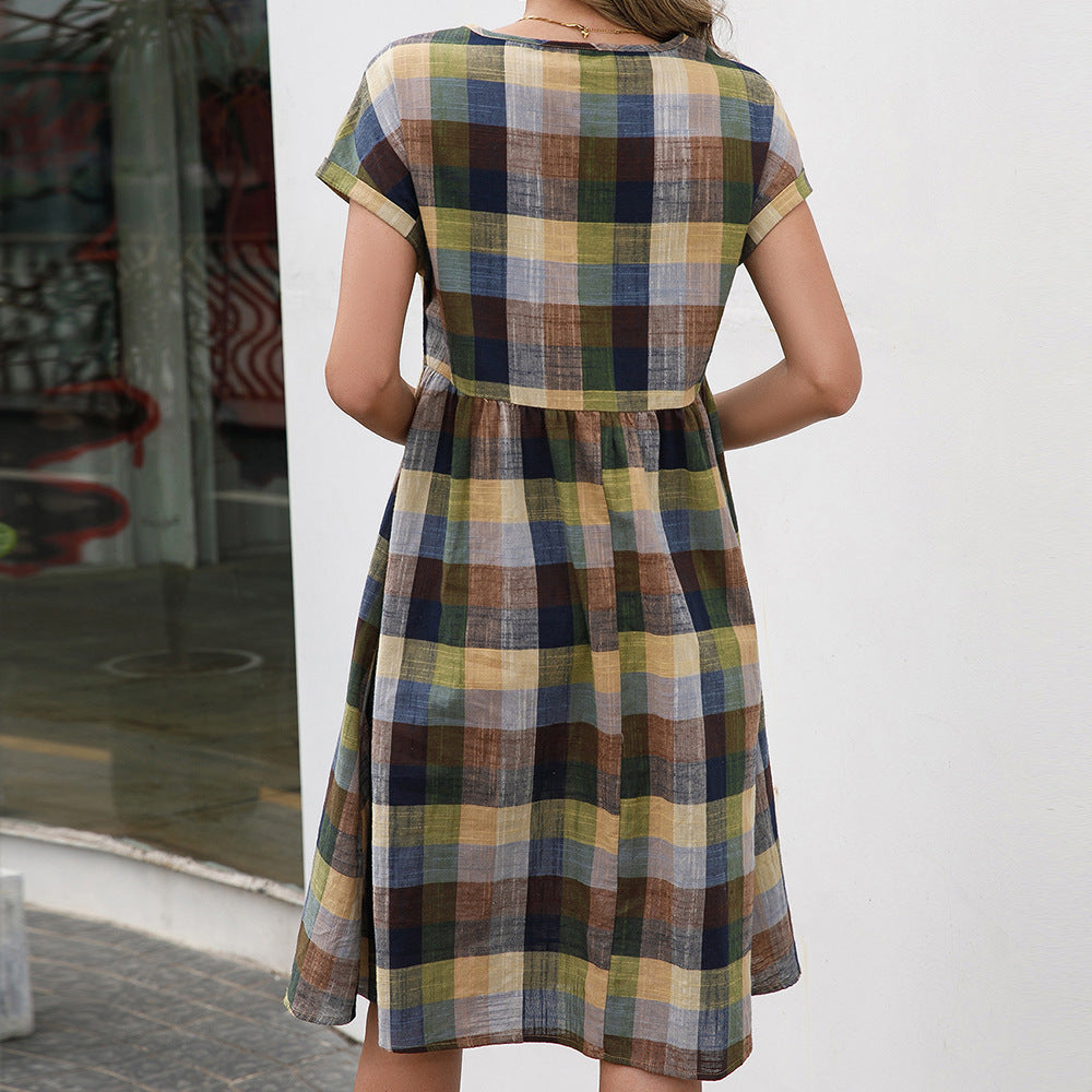 Damen Karofreizeitkleid aus luftiger Baumwolle mit bequemer Passform EB