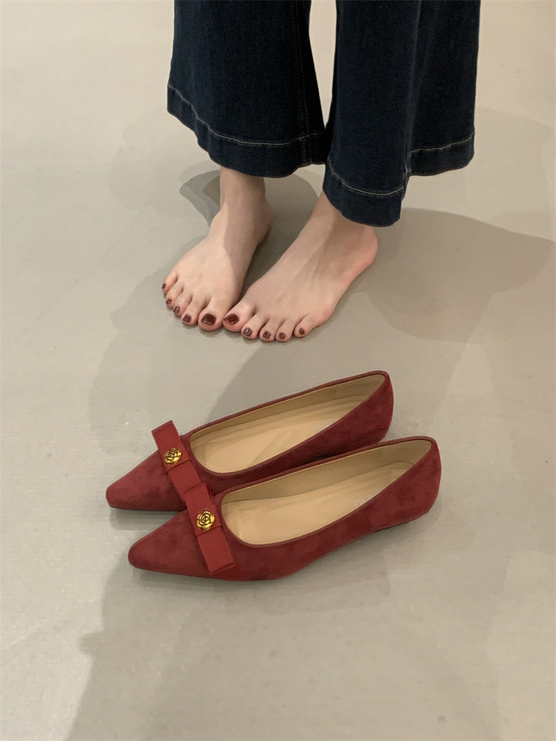 Damen Ballerinas mit elegantem Schleifen-Detail und hochwertigem Veloursleder EB